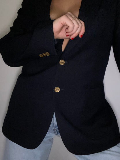 Vintage Yves Saint Laurent Logo Navy Blazer Size M