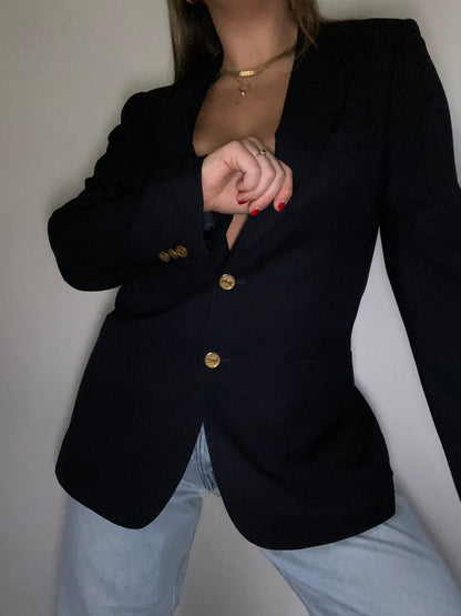 Vintage Yves Saint Laurent Logo Navy Blazer Size M