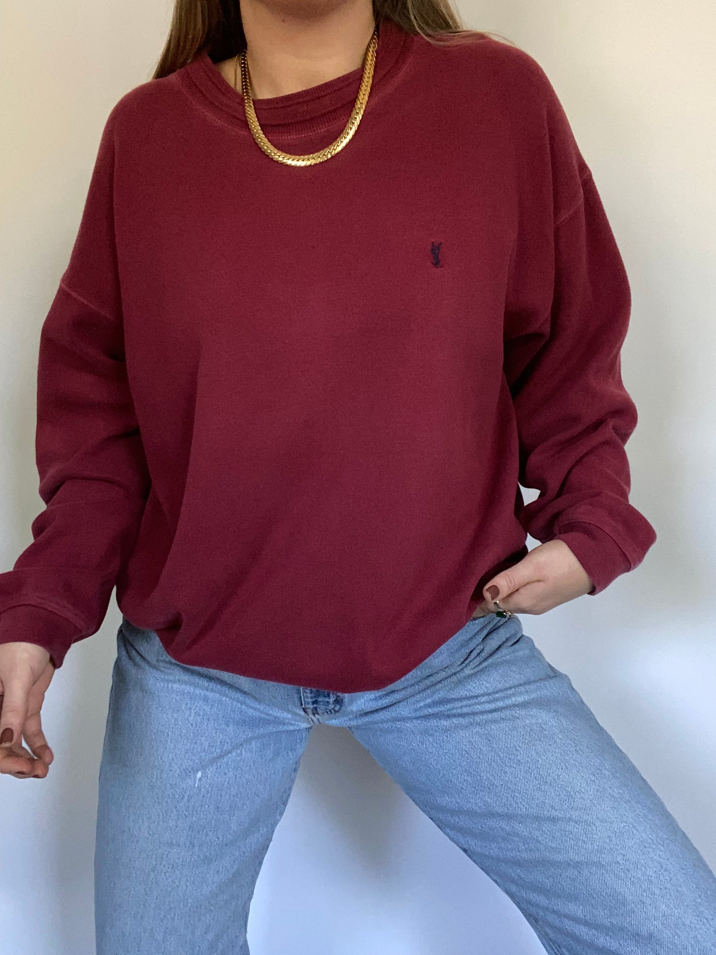 Yves Saint Laurent Logo Burgundy Pullover Size M