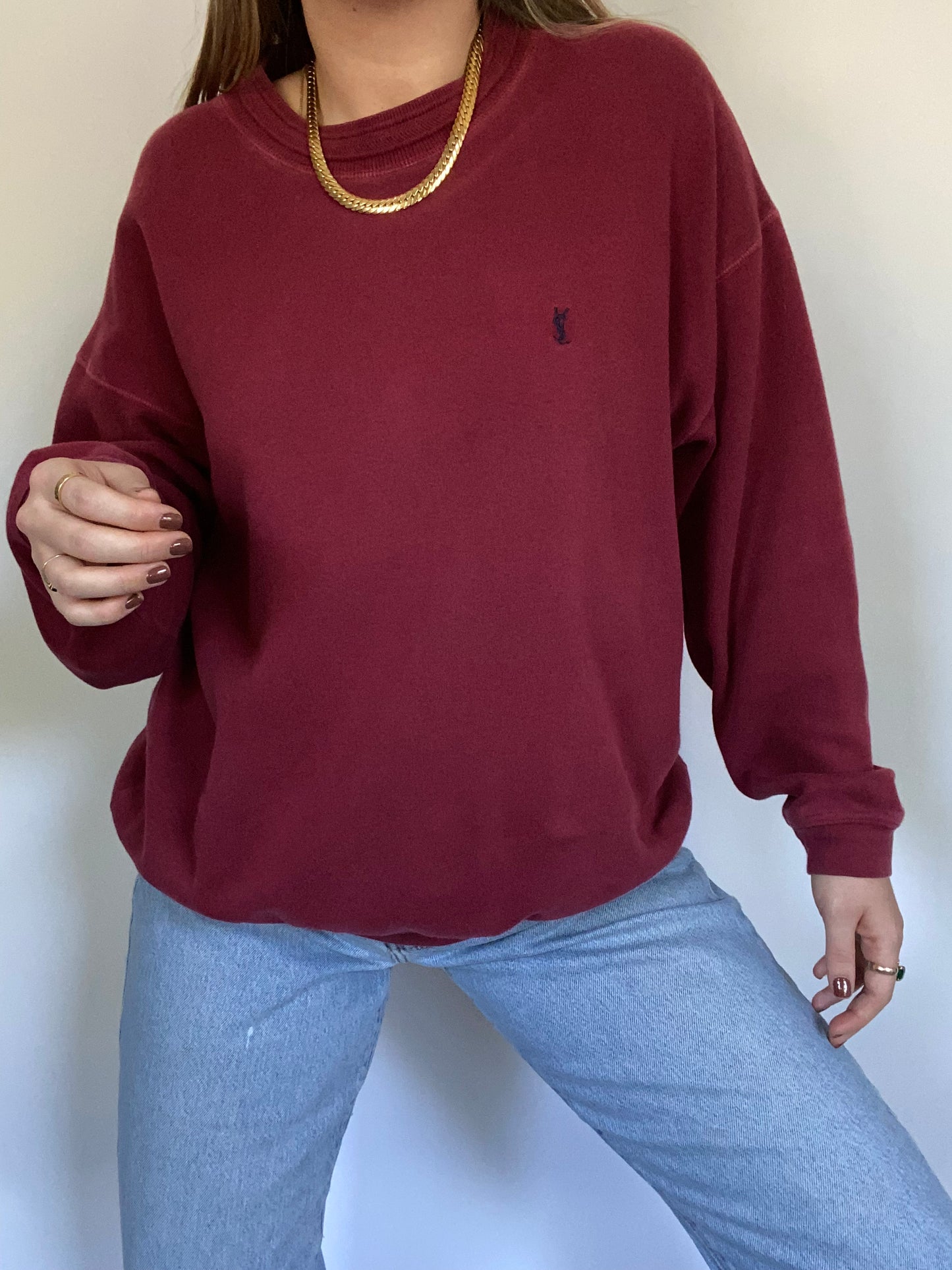 Yves Saint Laurent Logo Burgundy Pullover Size M