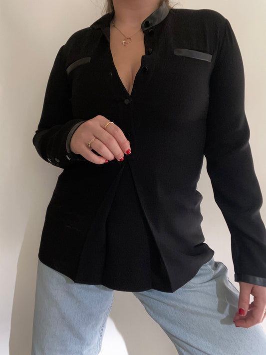 Vintage Gucci Leather Trim Blouse Size S/M