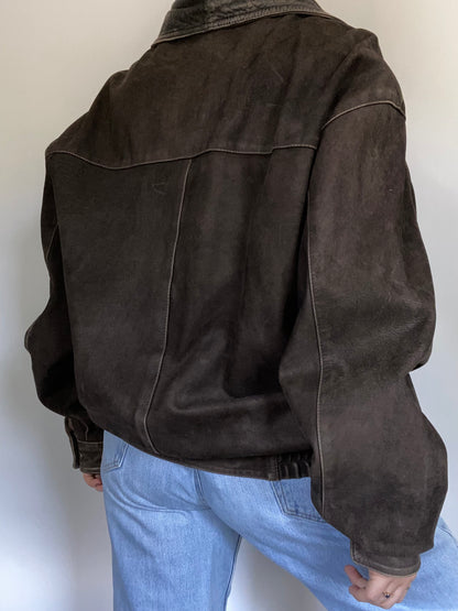 Dark Brown Leather Bomber Size L