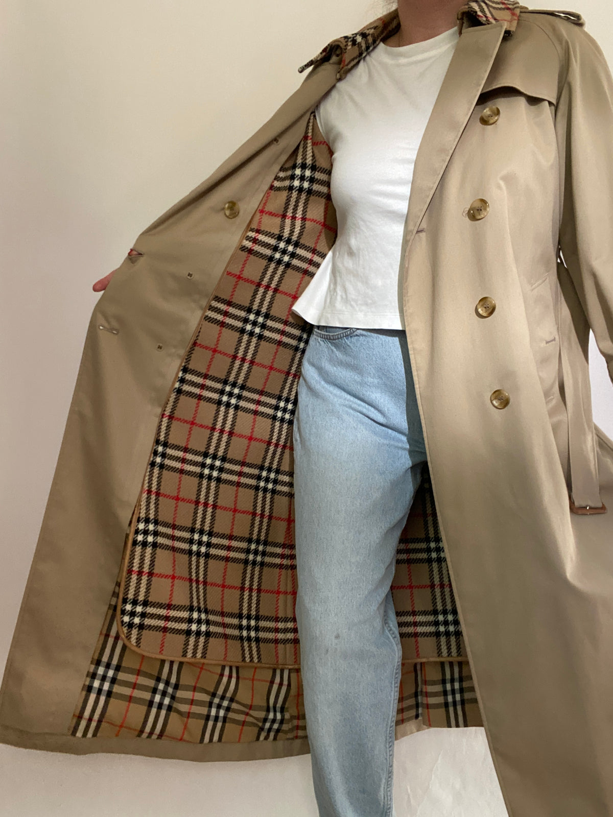 Vintage Burberry Nova Check Khaki Trench Size 8