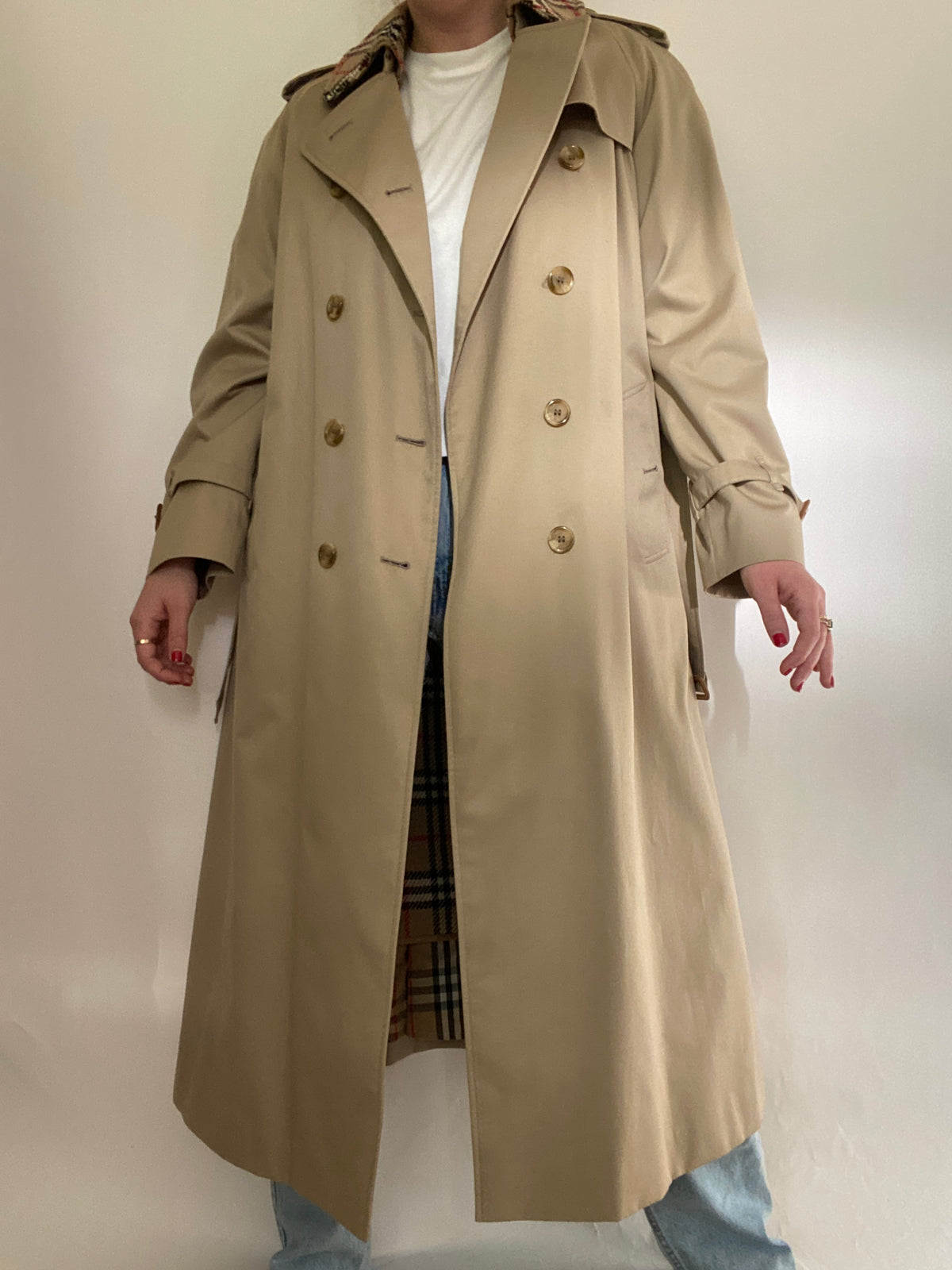 Vintage Burberry Nova Check Khaki Trench Size 8