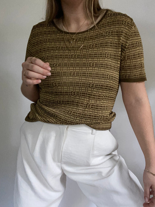 Fendi Monogram Logo Knit Short Sleeve Size M