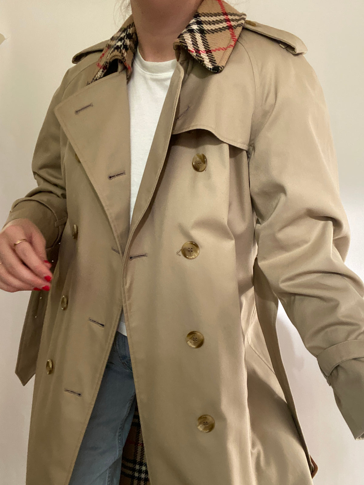 Vintage Burberry Nova Check Khaki Trench Size 8