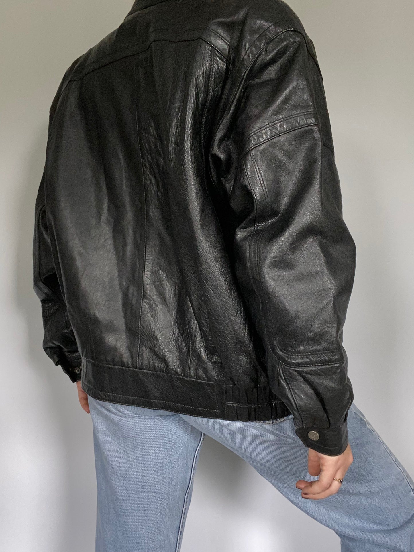 Black Leather Bomber Size M