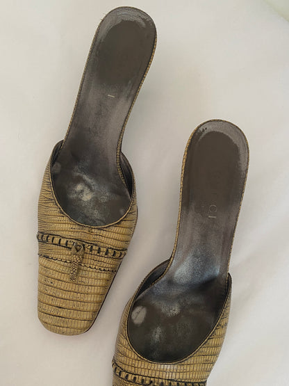 Archival Gucci by Tom Ford Lizard Embossed Mules Size 9.5