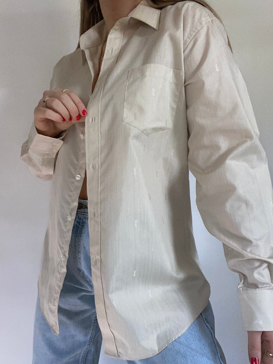 Yves Saint Laurent Monogram Logo Beige Button Up Size S/M