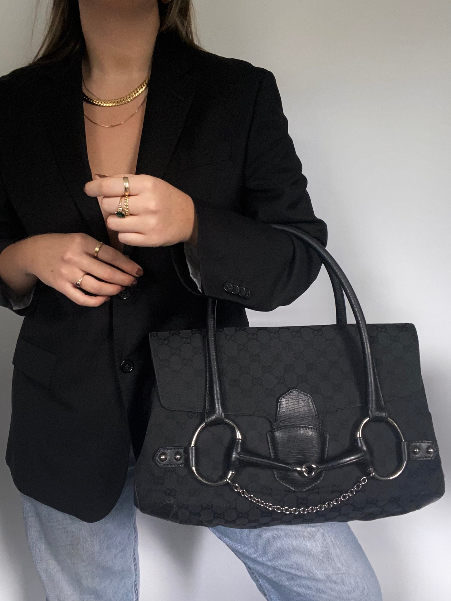 Gucci Monogram Horsebit Chain Flap Bag