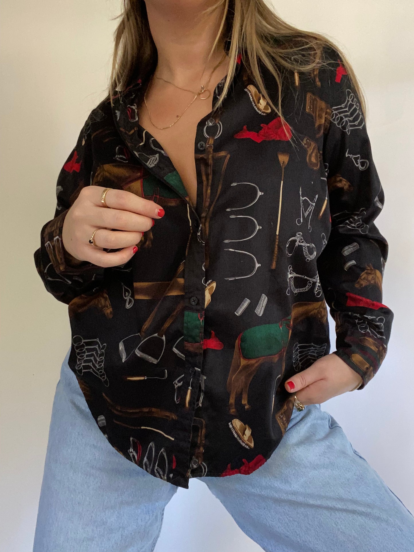 Ralph Lauren Equestrian Print Button Up Size L