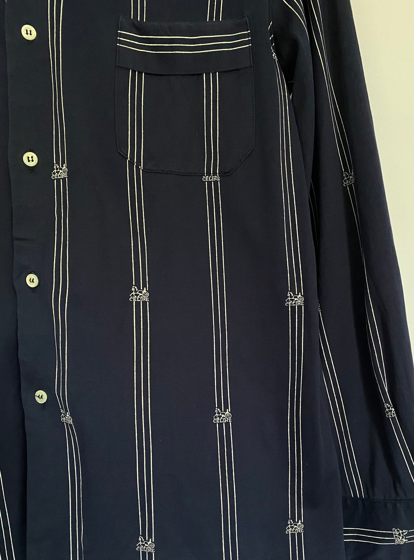 Celine Logo Striped Navy Button Up Size M