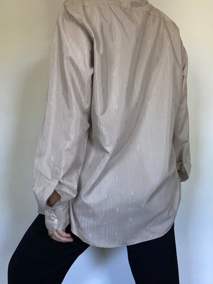 Yves Saint Laurent Monogram Logo Taupe Button Up Size M