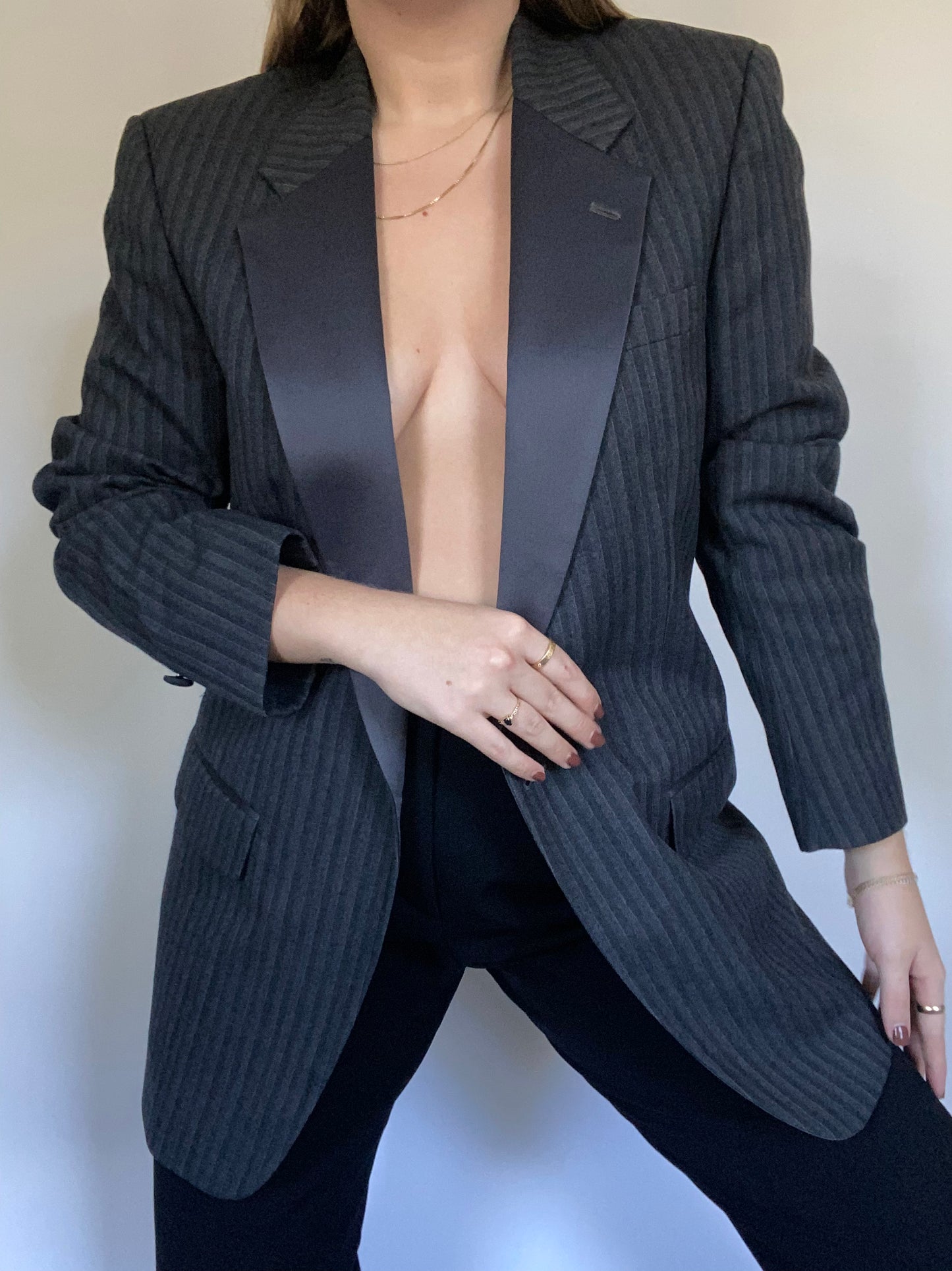 Christian Dior Grey Pinstriped Blazer Size M