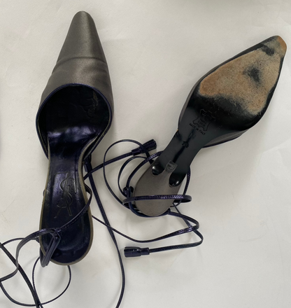 Yves Saint Laurent Pewter Tie Pumps Size 7.5