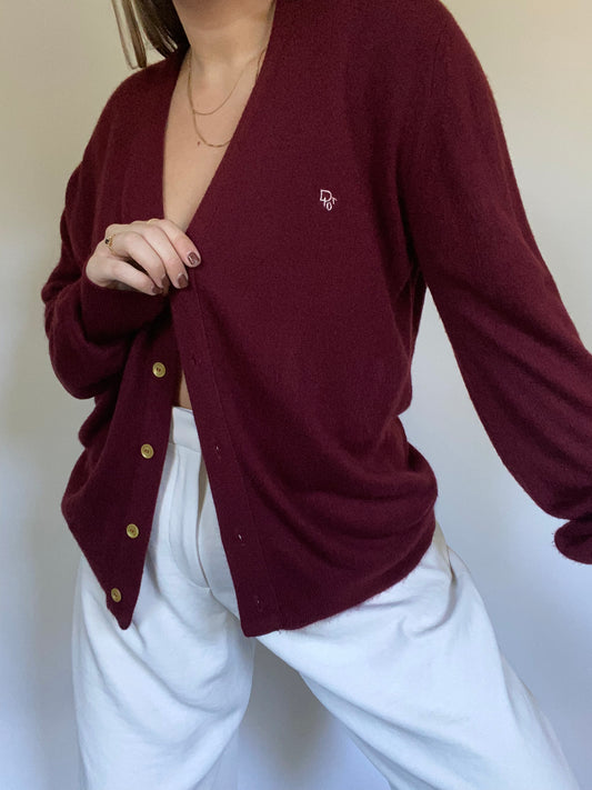 Christian Dior Logo Maroon Cardigan Size L