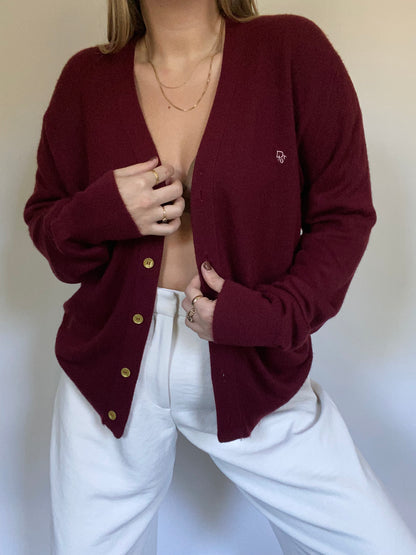 Christian Dior Logo Maroon Cardigan Size L