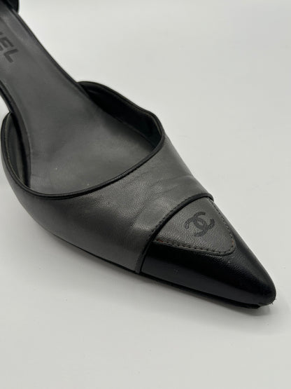 Chanel Black & Grey Leather Pumps Size 8.5