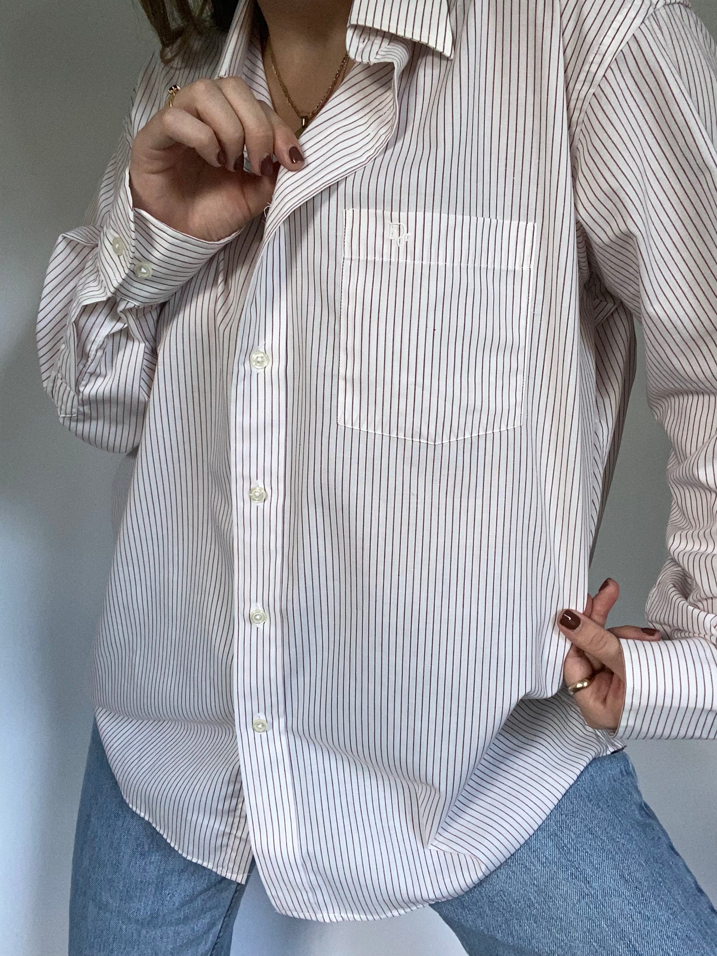 Christian Dior Logo Striped Button Up Size L