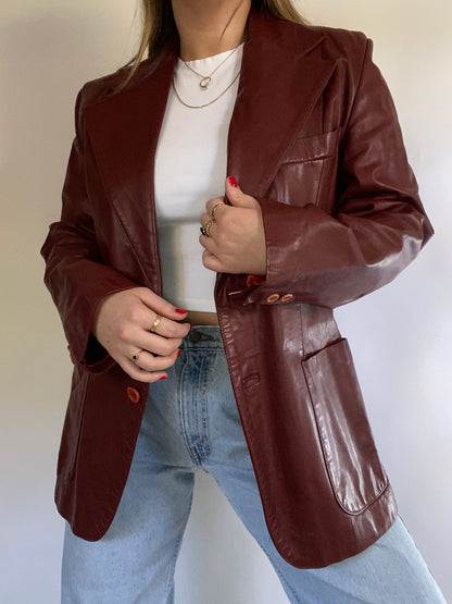 Yves Saint Laurent Cognac Leather Blazer Jacket Size M/L