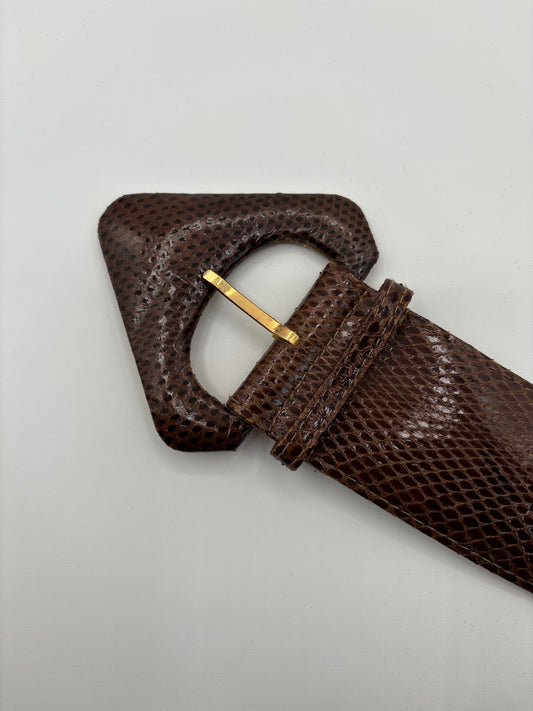 Saks Fifth Avenue Brown Triangle Snakeskin Belt Size M