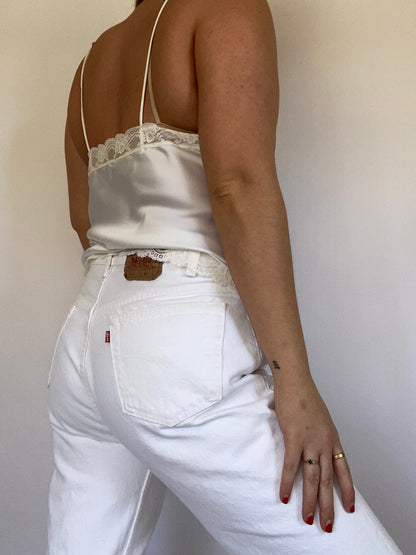 Christian Dior Logo White Satin Tank Size M/L