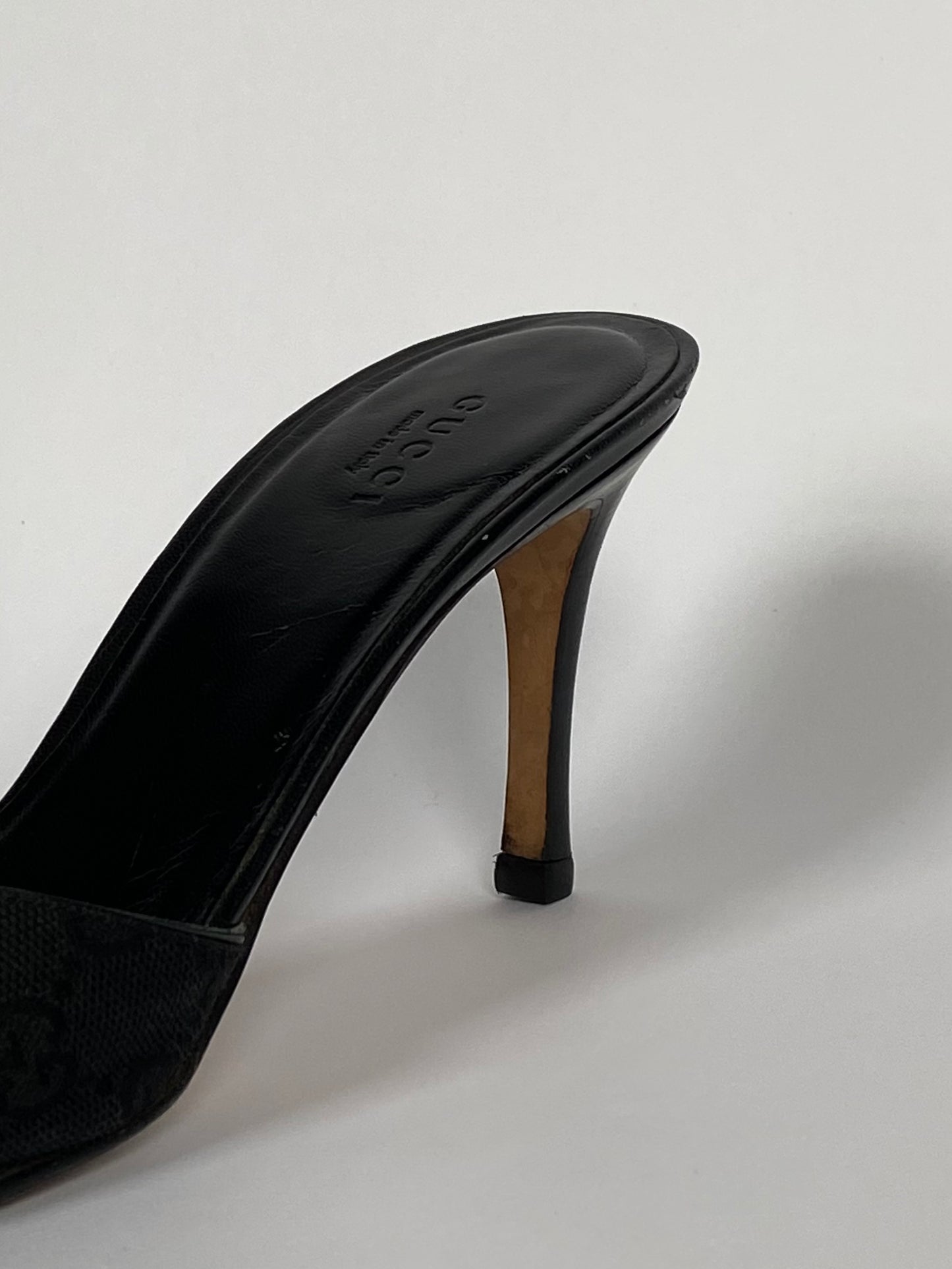 Gucci Monogram Logo Black Mules Size 9