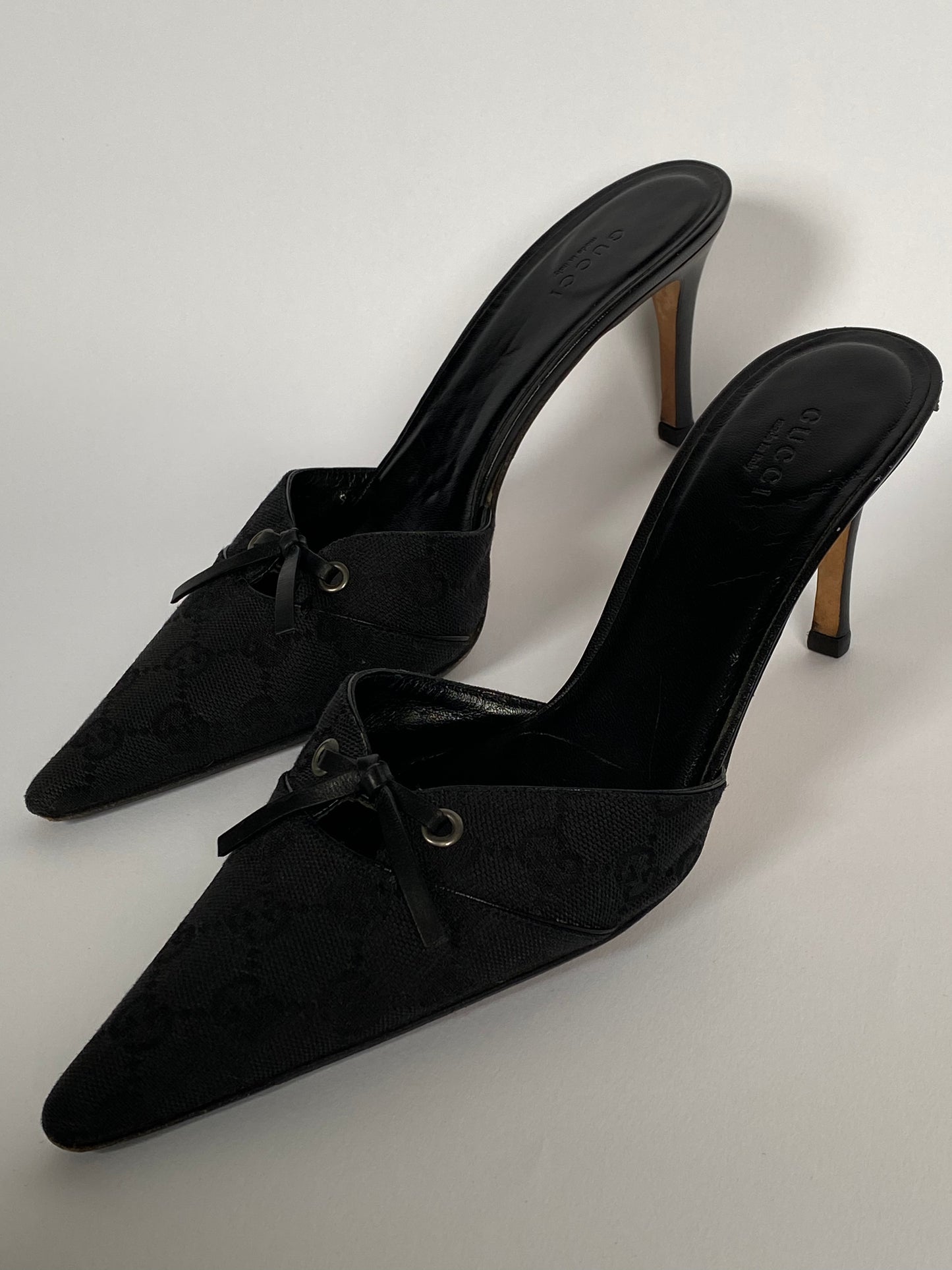 Gucci Monogram Logo Black Mules Size 9