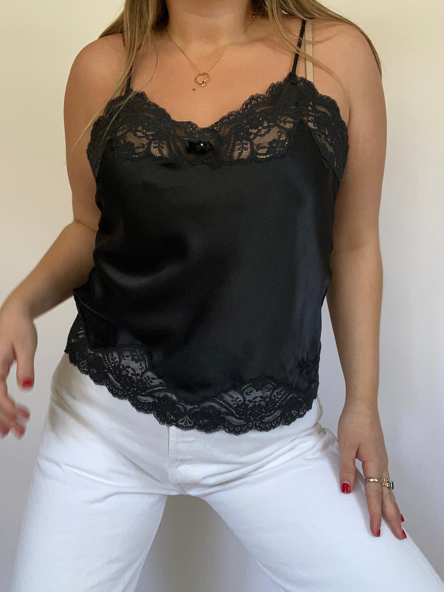Christian Dior Logo Black Satin Tank Size M/L