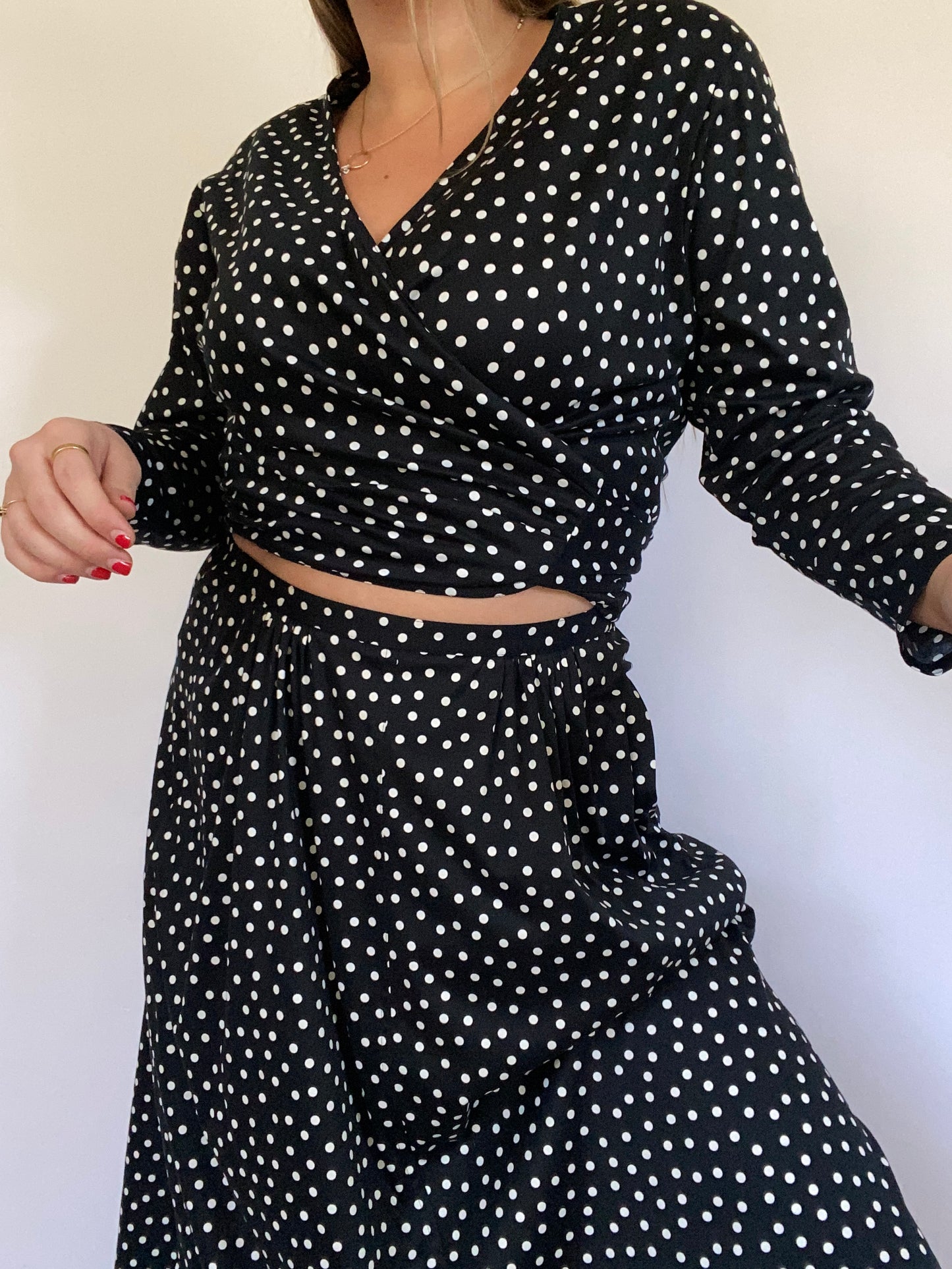 Jaeger Polka Dot Cotton Skirt Set Size M