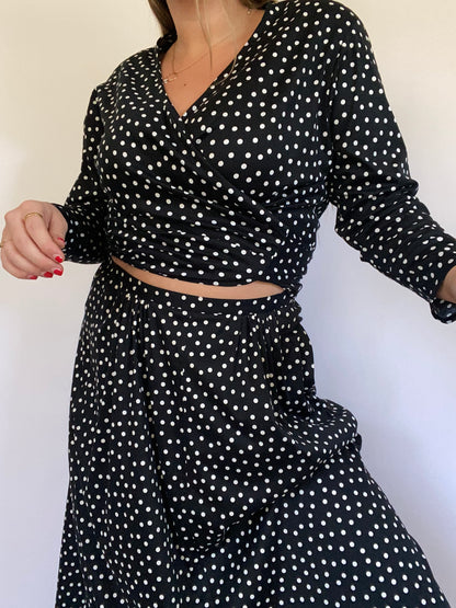 Jaeger Polka Dot Cotton Skirt Set Size M