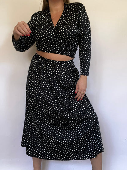 Jaeger Polka Dot Cotton Skirt Set Size M
