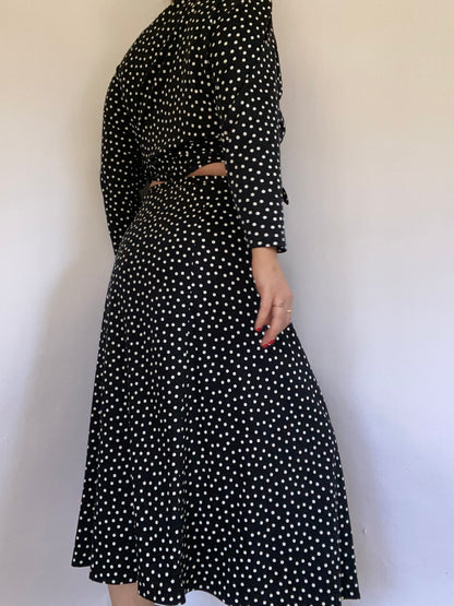 Jaeger Polka Dot Cotton Skirt Set Size M