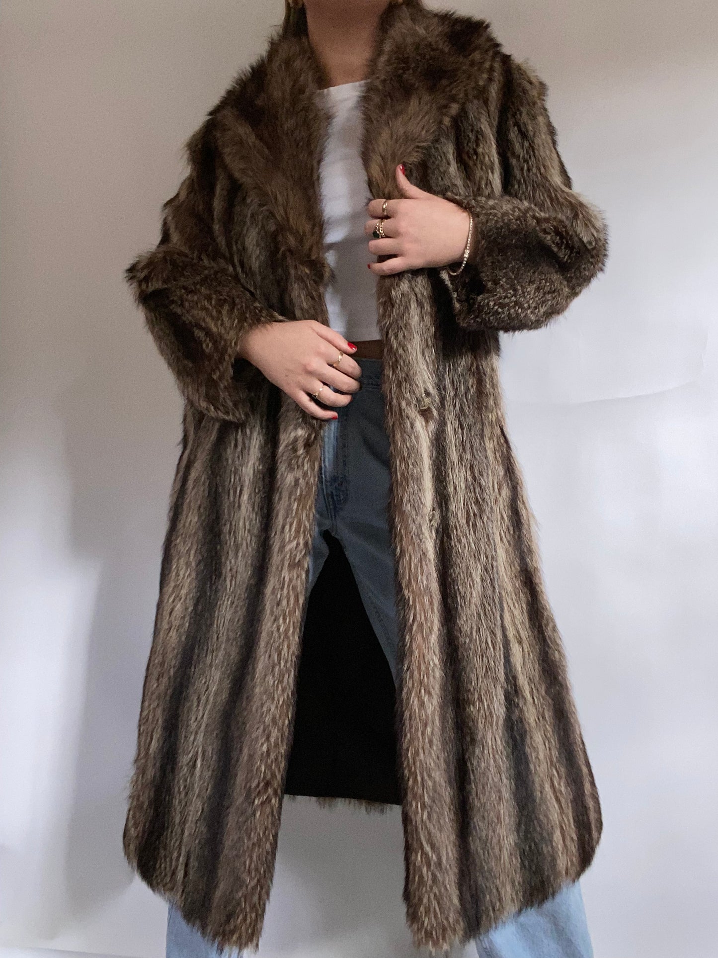 Genuine Full Length Striped Mink Fur Size M/L