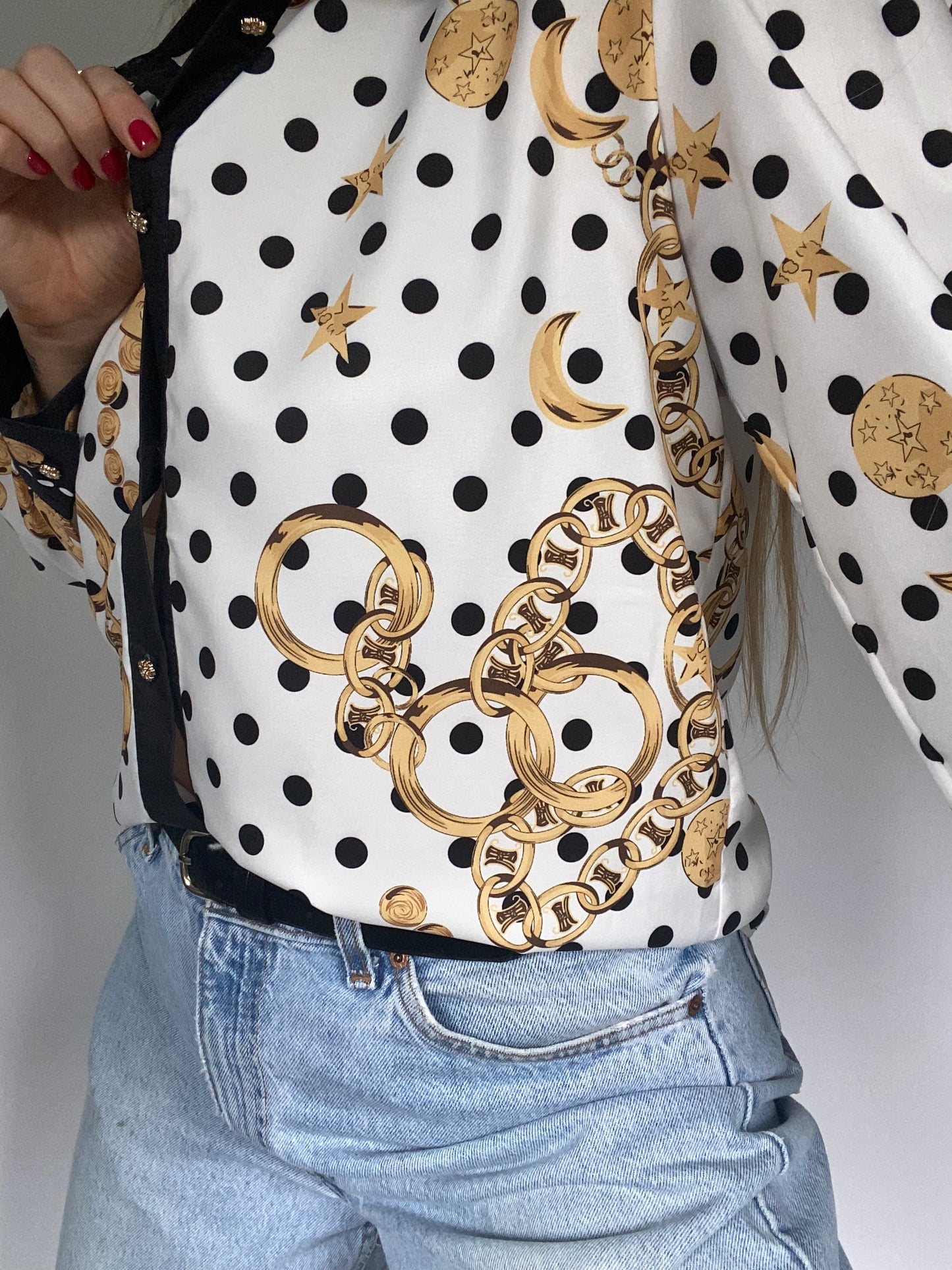 Celine Logo Polka Dot Button Up Size M