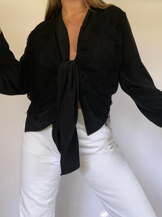 La Perla Fringe Tie Blouse Size 8