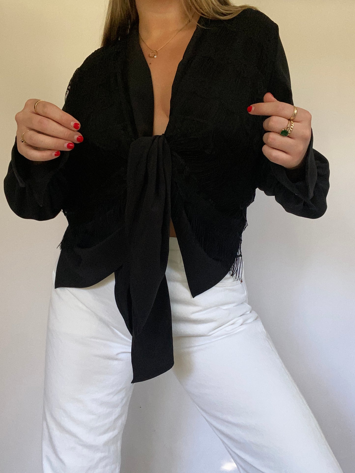 La Perla Fringe Tie Blouse Size 8
