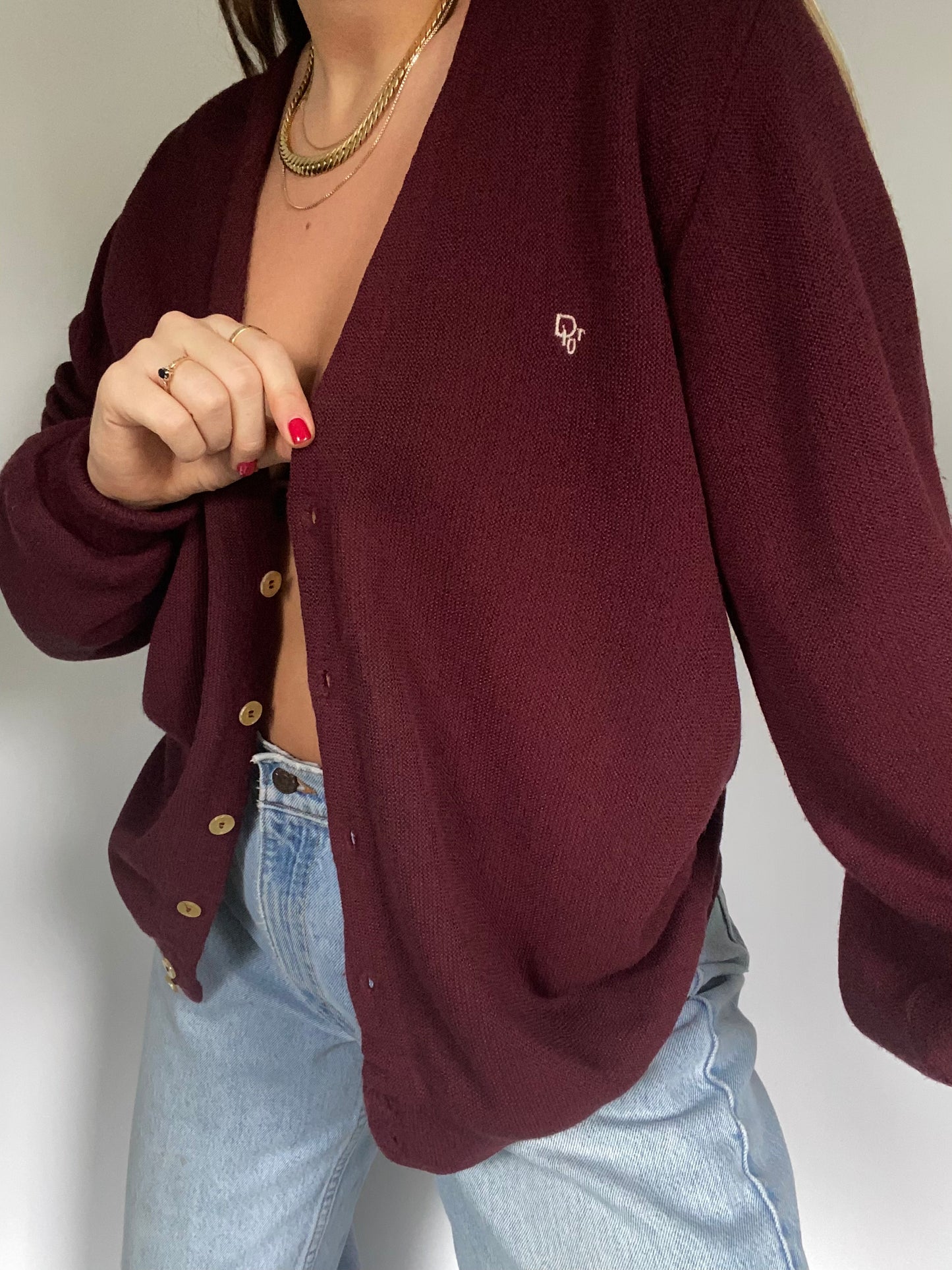 Christian Dior Logo Maroon Cardigan Size M/L