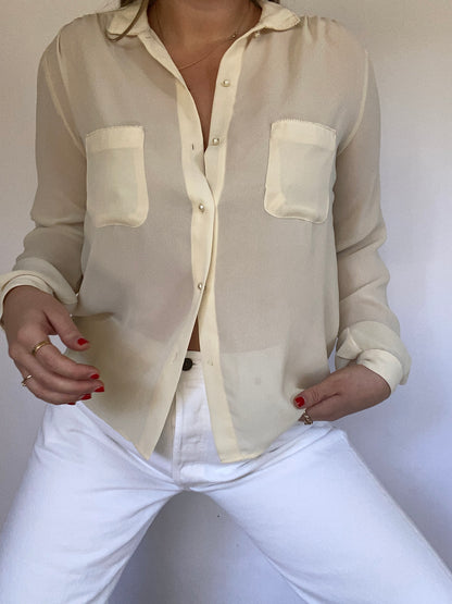 Givenchy Pearl Accent Ivory Button Up Size M