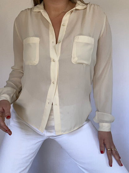 Givenchy Pearl Accent Ivory Button Up Size M