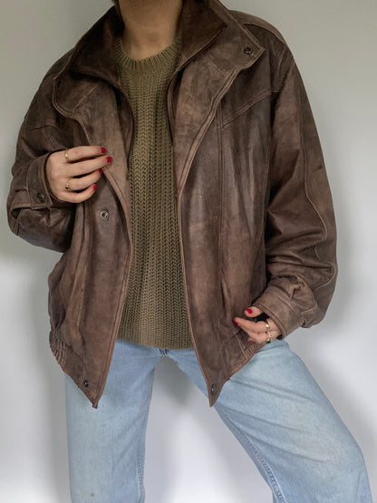 Brown Leather Bomber Size L