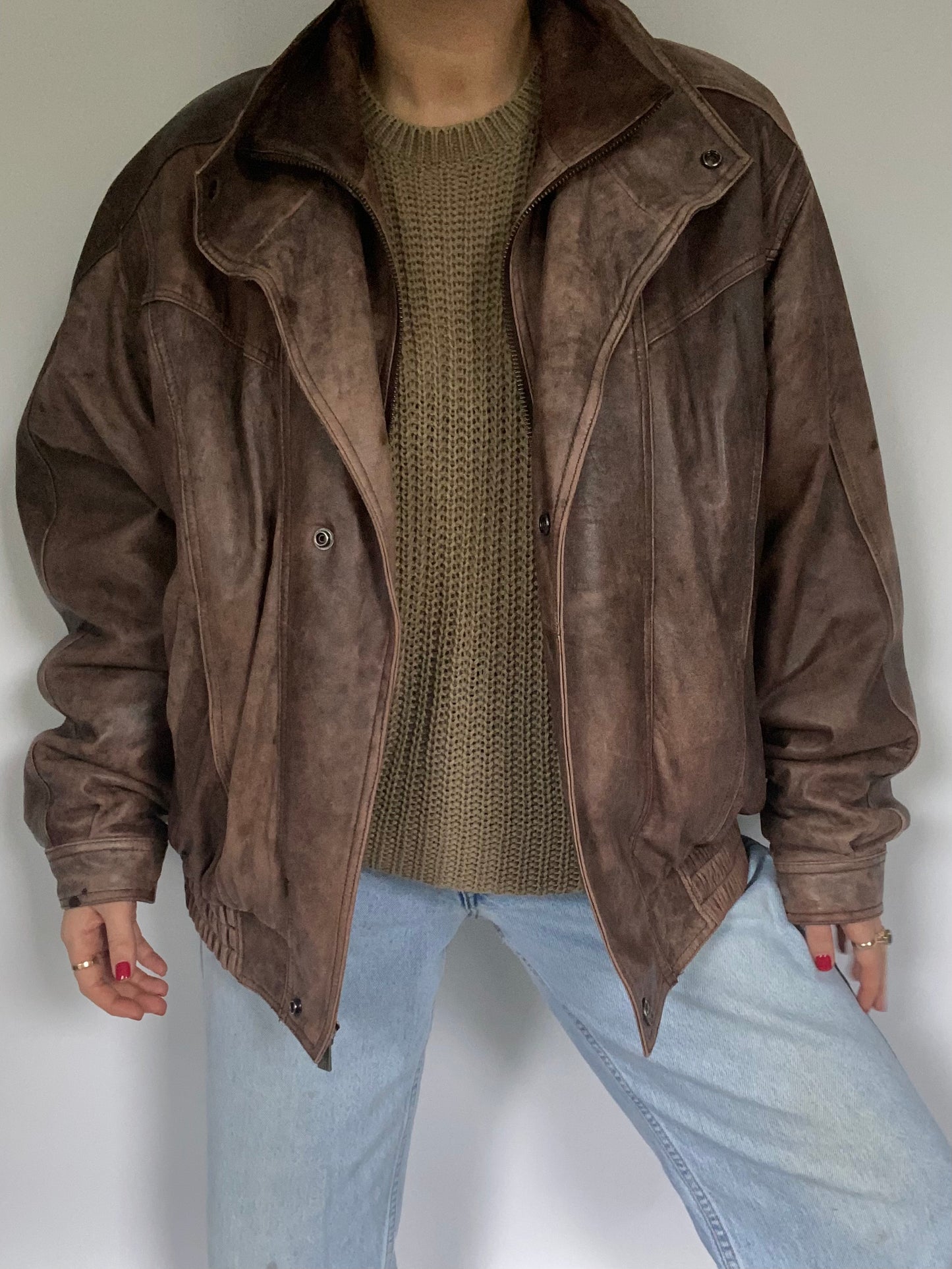 Brown Leather Bomber Size L