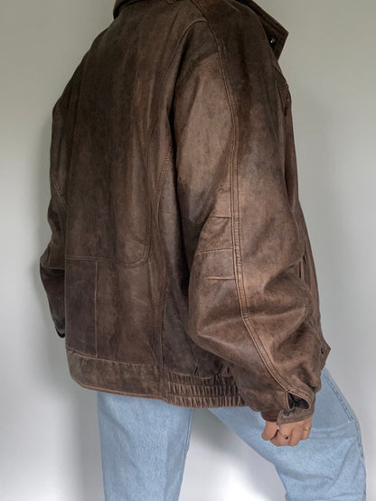 Brown Leather Bomber Size L