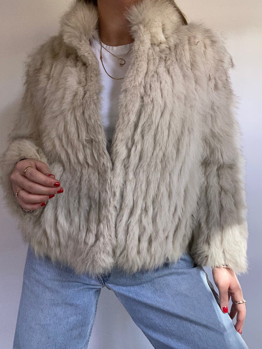 White Wisp Genuine Fur Coat Size S/M