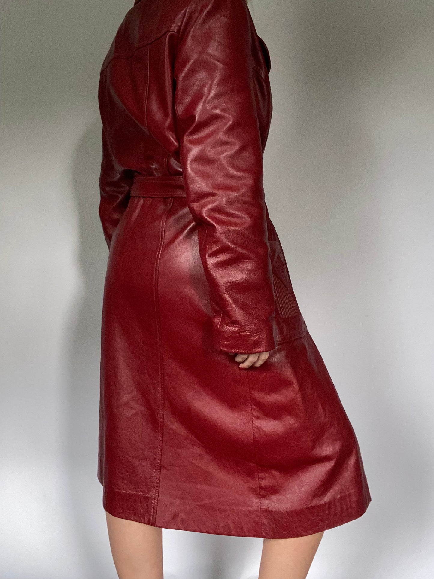 Burgundy Leather Trench Coat Size M