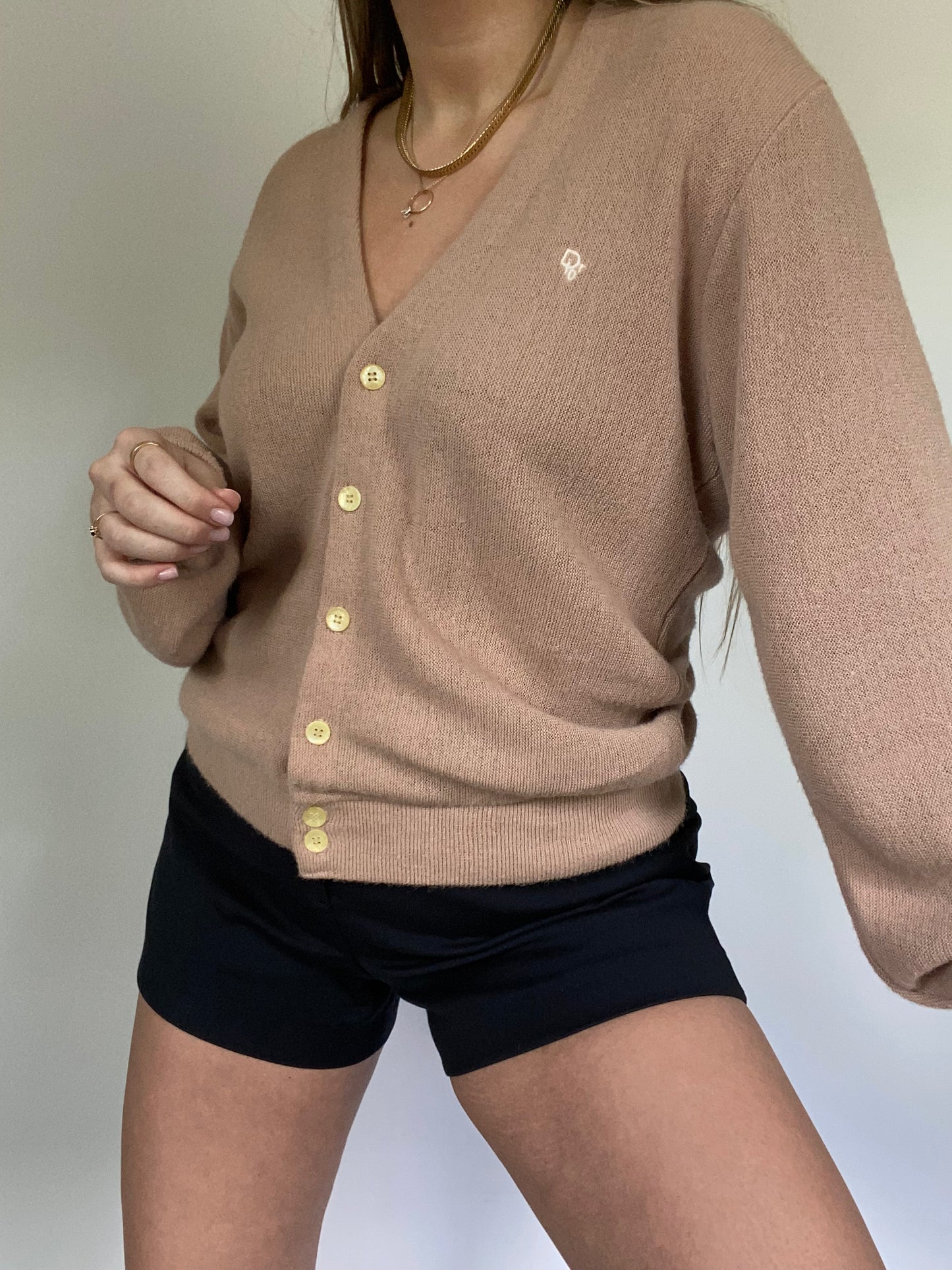 Christian Dior Logo Tan Cardigan Size S/M