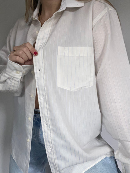 Christian Dior Logo Pinstriped Ivory Button Up Size M/L