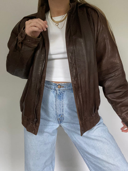 Pierre Cardin Brown Leather Bomber Size M/L