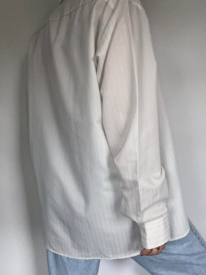 Christian Dior Logo Pinstriped Ivory Button Up Size M/L