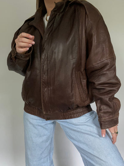 Pierre Cardin Brown Leather Bomber Size M/L